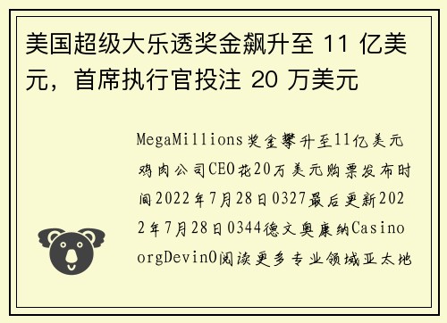 美国超级大乐透奖金飙升至 11 亿美元，首席执行官投注 20 万美元